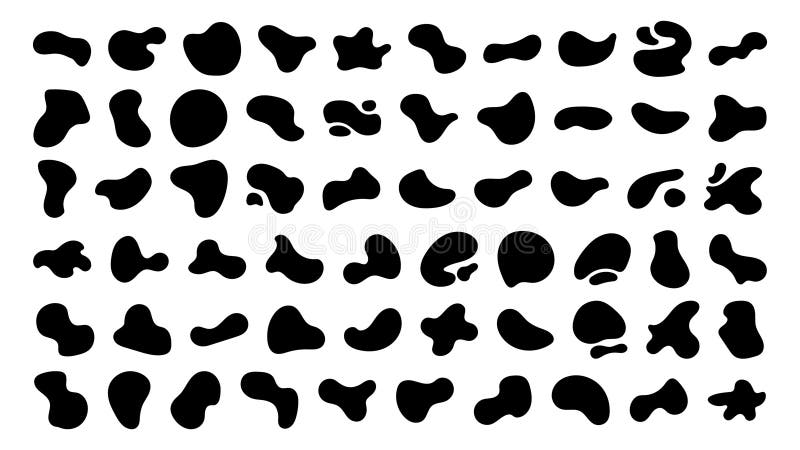 Abstract organic black fluid blobs and liquid shadows random shapes. Liquid shapes, round abstract elements. Simple blotch water royalty free illustration