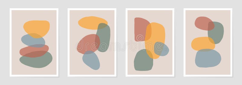 Abstract organic shapes poster set. Boho wall art for prints, card, cover, minimal contemporary backgrounds. Vector illustration royalty free illustration