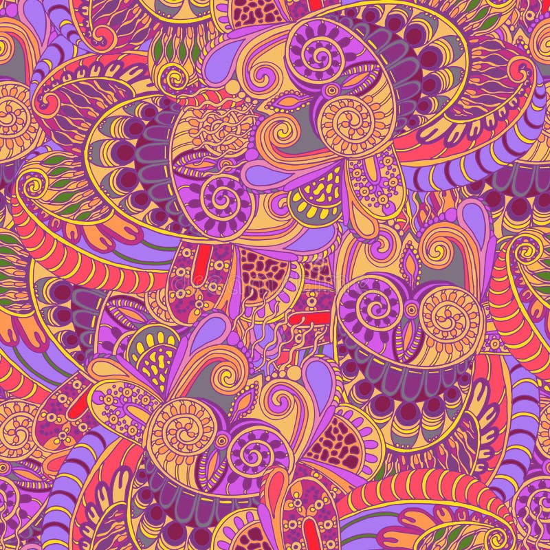 Abstract owls swirl ethnic seamless pattern in doodle style stock illustration