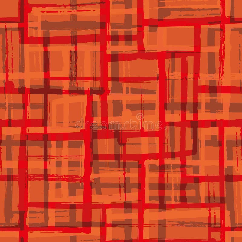 Abstract painted mid-century modern vector seamless pattern background. Monochrome red grid backdrop with blended layers