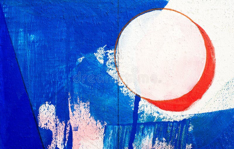 Acrylic painted shapes on a textured canvas background. Circle, lines, blue and red paint, abstract design. Rough texture mark making layout. Acrylic painted shapes on a textured canvas background. Circle, lines, blue and red paint, abstract design. Rough texture mark making layout.