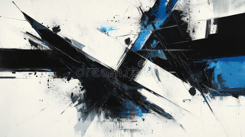 Abstract Painting with Black, White, and Blue Strokes royalty free illustration