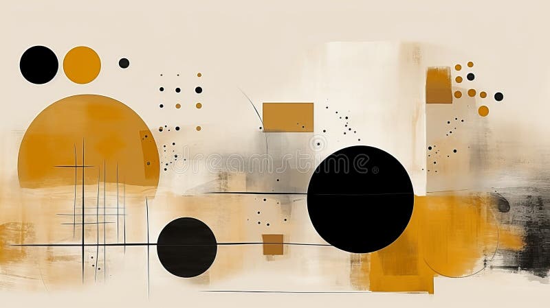 An abstract painting with black white and orange circles vector illustration