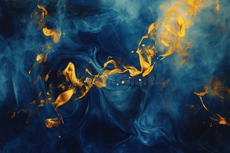 Abstract painting blending deep blue and gold, with swirling patterns and textures, evoking elegance and mystery vector illustration