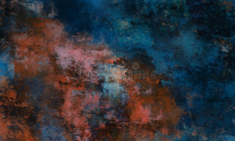 Abstract painting in blue and red tones. Brushstrokes , spots of paint. Multicolored background. Painted rouge texture. Artistic canvas. Modern art.