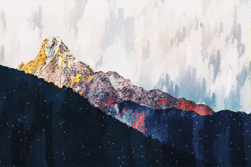 Abstract painting of colorful mountains, Digital painting vector illustration