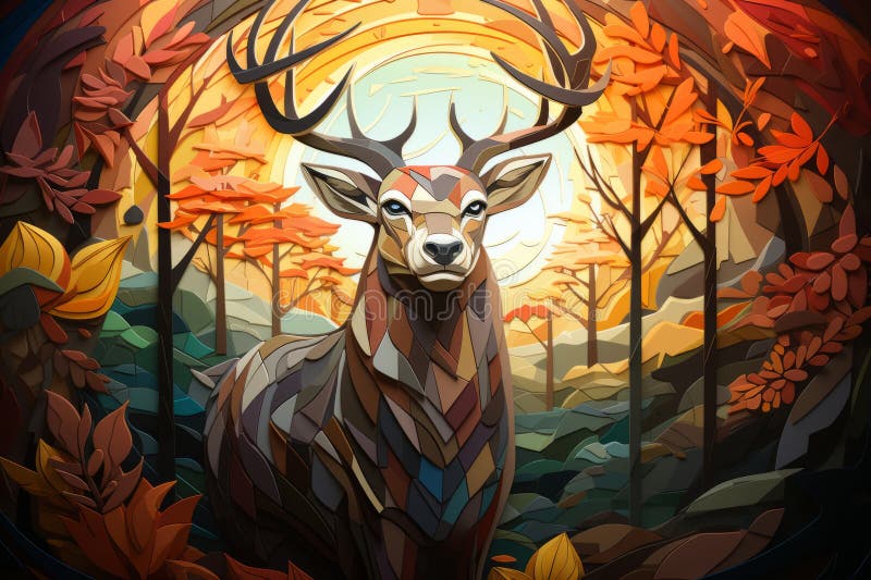 An abstract painting of a deer in the woods vector illustration