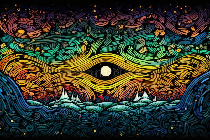 An abstract painting of an eye in the sky stock illustration