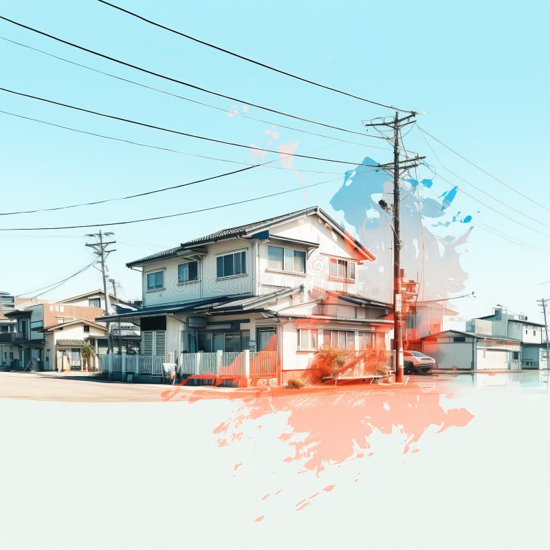 Abstract painting of houses in japan stock illustration