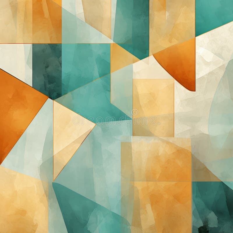 Abstract Painting: Light Teal And Amber Low Poly Rustic Abstraction stock illustration