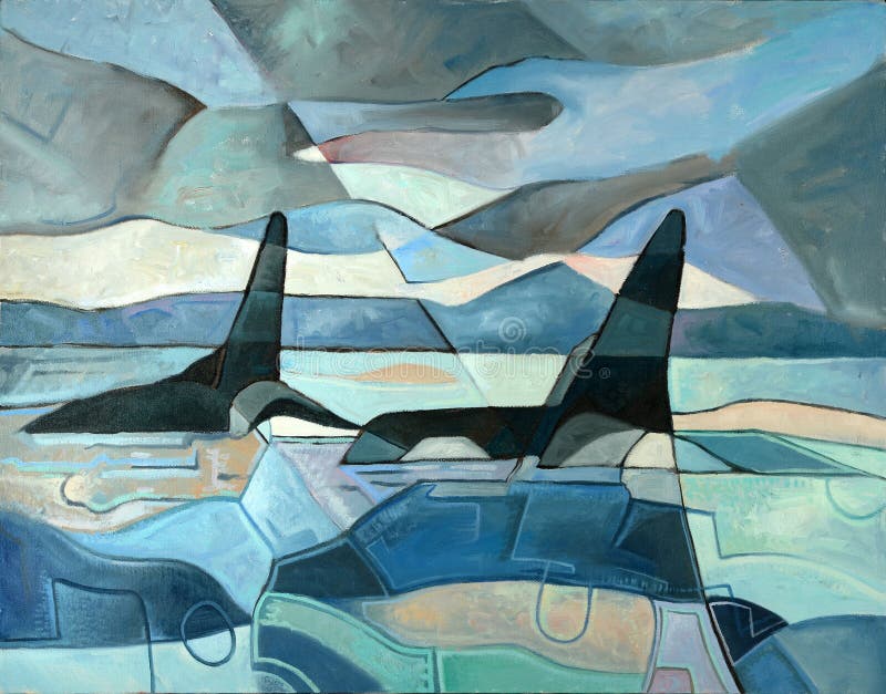 Abstract Painting of Orcas Swimming royalty free stock image
