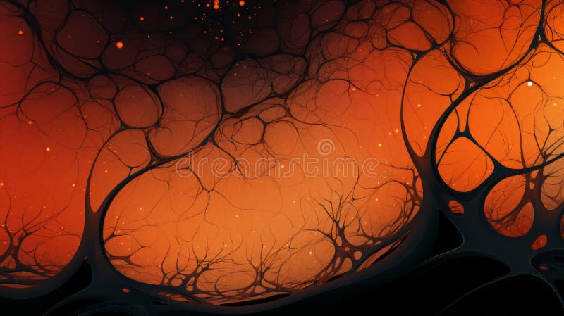 An abstract painting of trees and fire stock illustration