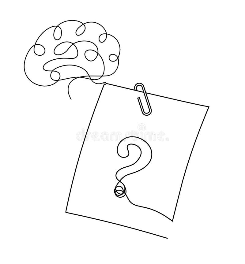 Abstract Paper with Paper Clip and Brain As Line Drawing on White Stock Illustration