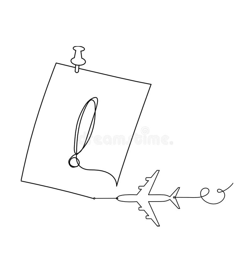 Abstract Paper with Paper Clip and Plane As Line Drawing on White Stock