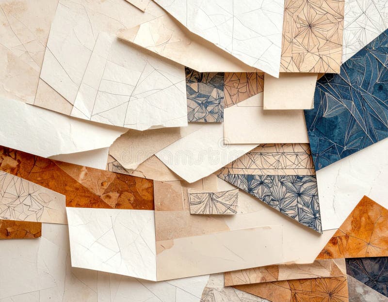 Abstract Paper Collage with Geometric Shapes and Layered Texture Background royalty free illustration