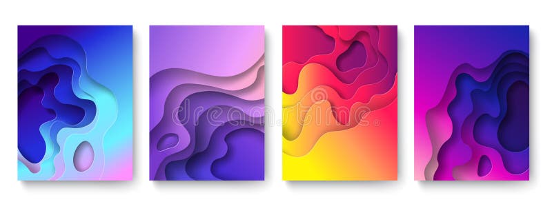 Abstract paper cut background. Cutout fluid shapes, color gradient layers. Cutting papers art. Purple carving 3d vector