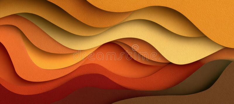 Abstract Paper-Cut Wave Patterns in Warm Tones on Yellow Background vector illustration