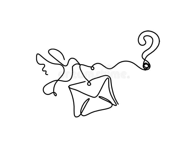 Abstract Paper Envelope with Bird and Question Mark As Line Drawing on