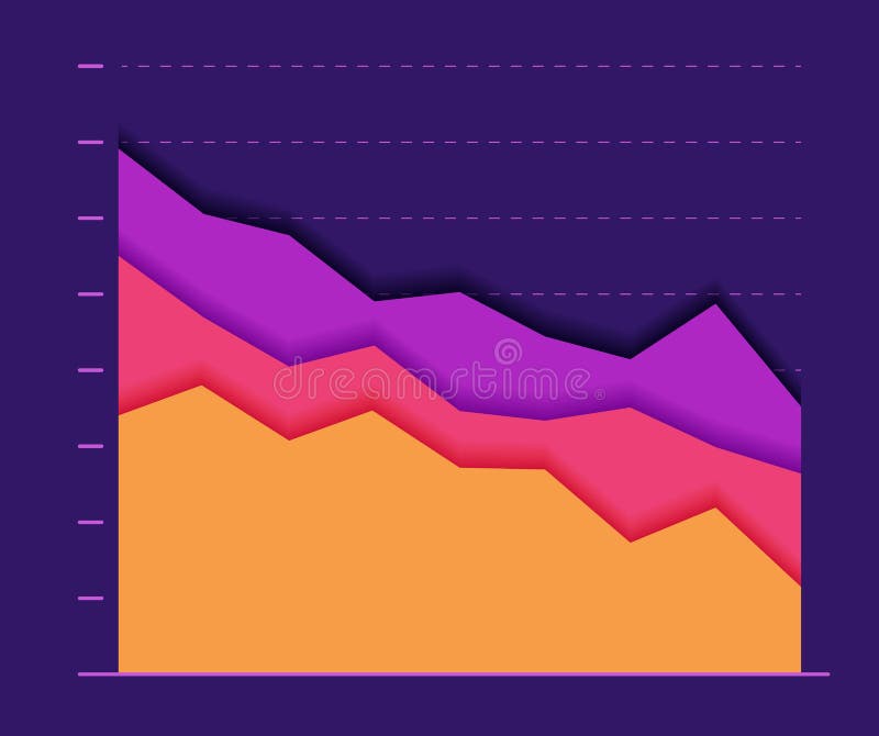 Abstract Paper graph color line moving down. concept of collapse and fall. stock illustration