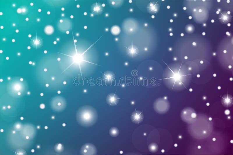 Abstract particles effect for luxury or Christmas greeting card. Sparkling texture. Snow and stars on blue and turquoise backgroun