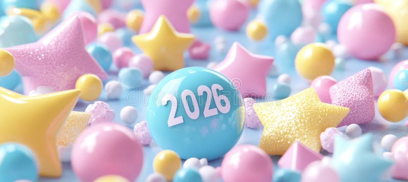 Abstract Pastel Background, Geometric Shapes, Soft Bokeh Festive Banner For New Year 2026. vector illustration