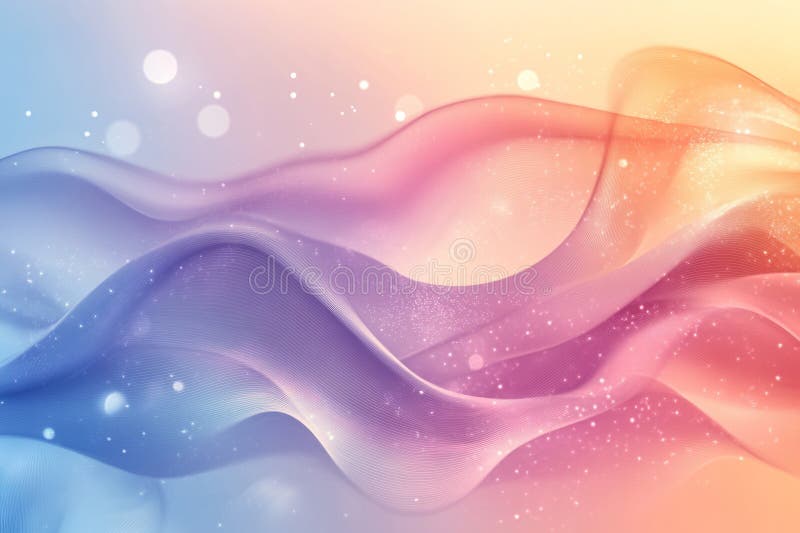 Abstract pastel colored waves flowing with bokeh effect and glittering particles, creating a dreamy and magical atmosphere royalty free illustration
