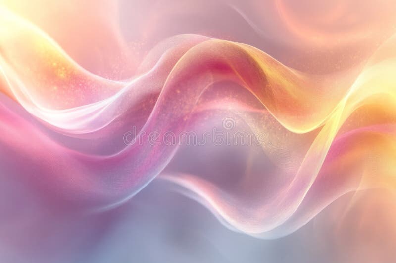 Abstract pastel colored waves flowing with bokeh effect and glittering particles, creating a dreamy and magical atmosphere royalty free illustration