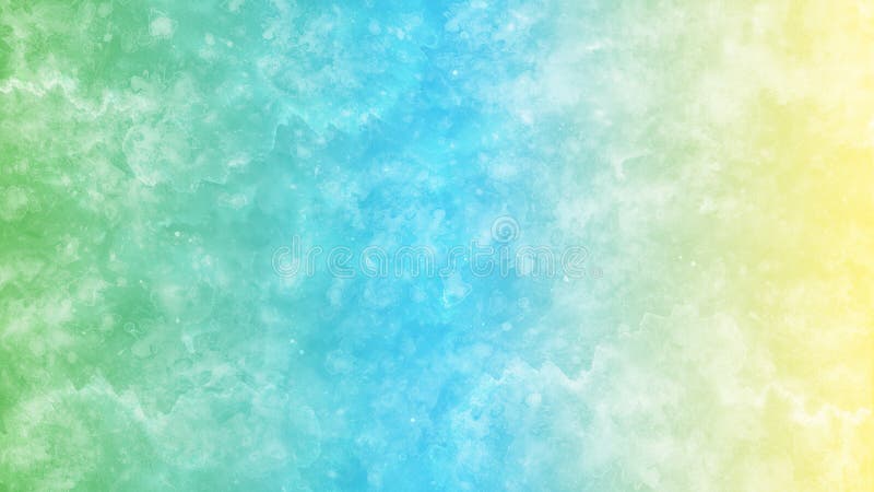 Abstract Pastel Green, Blue and Yellow Gradient Background with Watercolor Splashes Texture stock photos