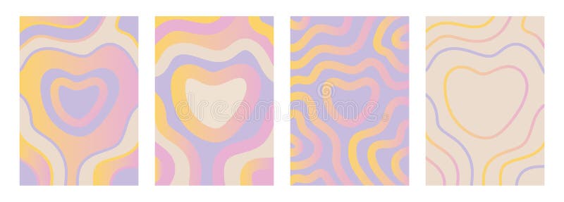 Abstract pastel heart pattern with wavy gradient lines in soft pink, yellow, purple, and beige tones. Modern design royalty free illustration