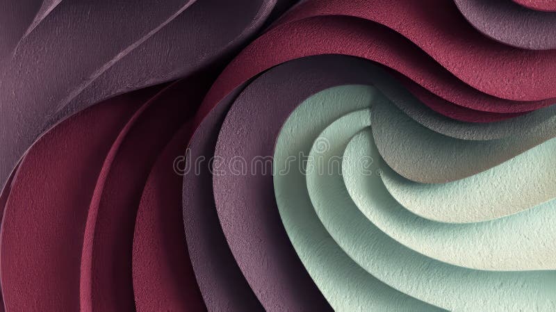 Abstract Pastel Mint, Raspberry, and Plum Wave Pattern Background, Layered Paper Art Design vector illustration