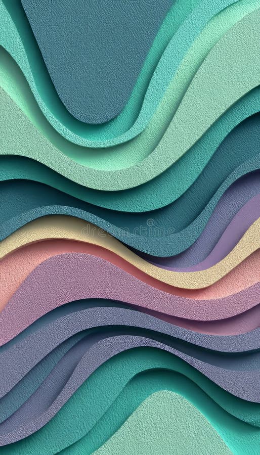 Abstract, Pastel Paper Waves 3D Rendered Background with Nature Inspired, Layered Design. stock illustration