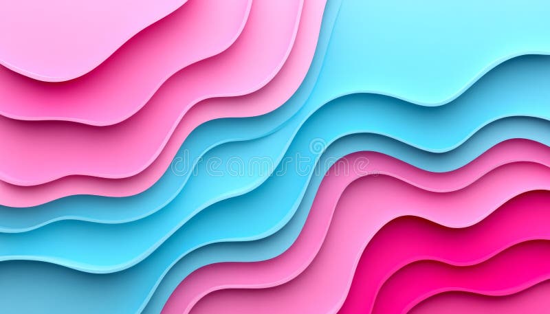 Abstract Pastel Pink, Blue, Raspberry Paper Carved Background, Wave Patterns, Layered Design stock illustration