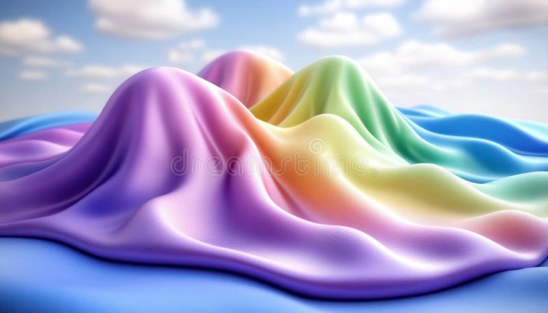 Abstract Pastel Rainbow Colored Silk Satin Fabric Flowing and Waving, Colorful Background royalty free illustration