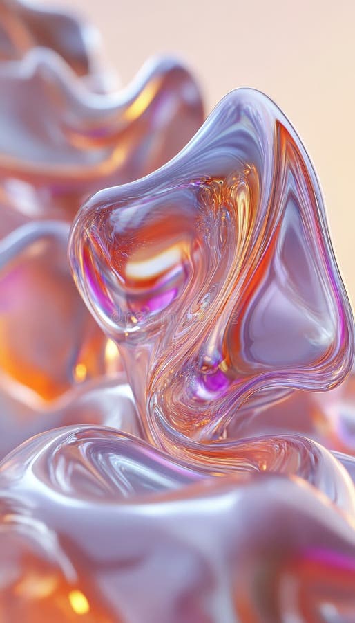 Abstract Pastel Shapes Iridescent, Flowing Design on White Background, Design Element stock illustration