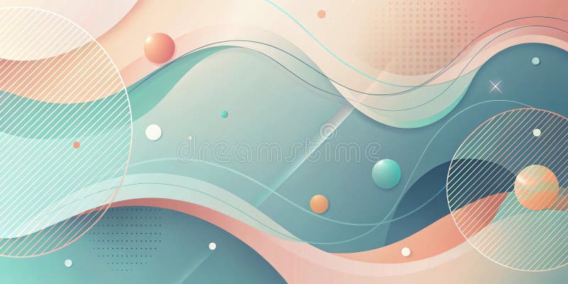 Abstract pastel wave background with geometric shapes and dots. Generative AI stock illustration