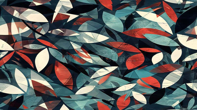 Abstract pattern featuring colorful leaves in a dynamic arrangement stock illustration