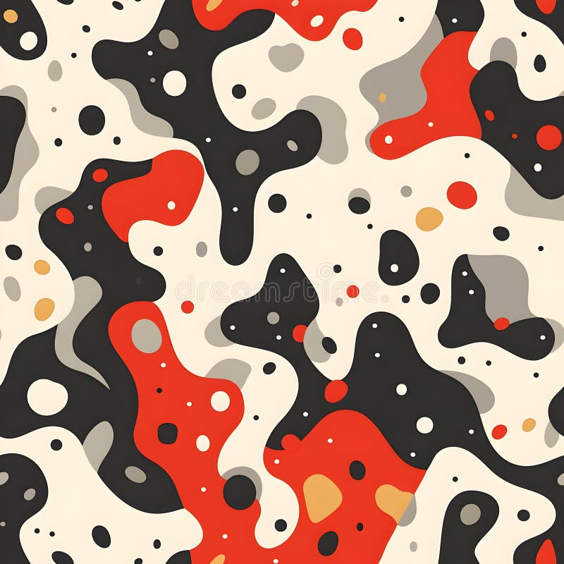 Abstract pattern featuring organic shapes in red black gray and cream tones ilustração royalty free