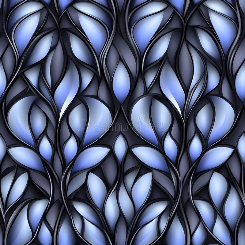 Abstract pattern of intertwining leaves in shades blue and black ilustração royalty free