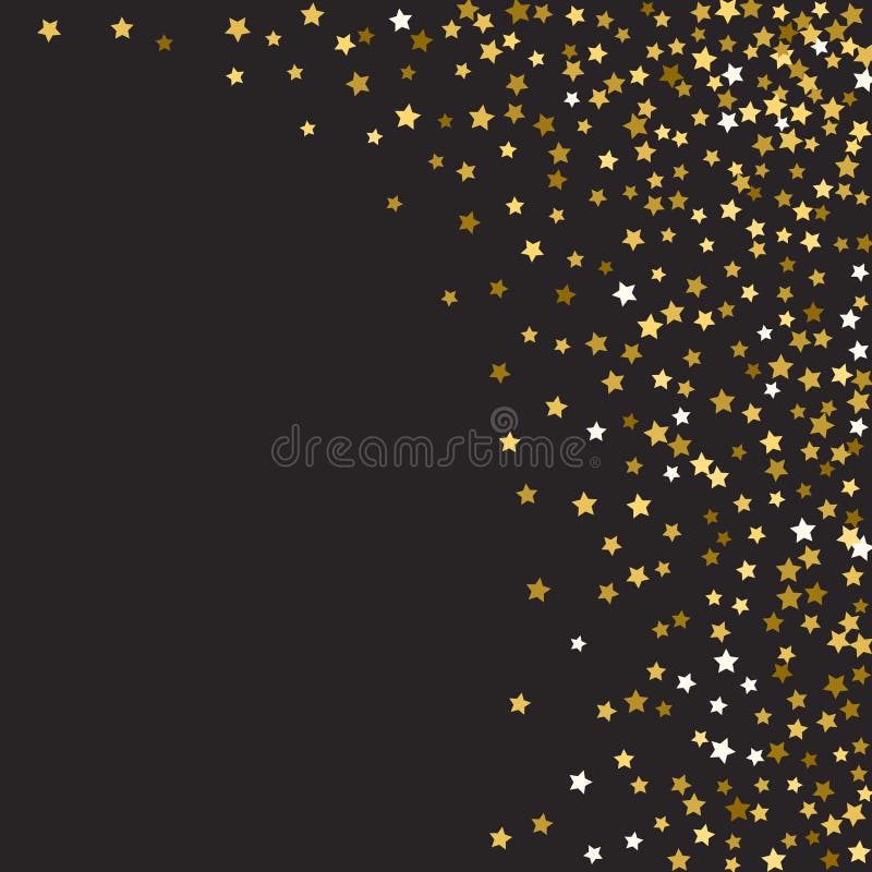 Abstract Pattern of Random Falling Gold Stars on Black Background ...