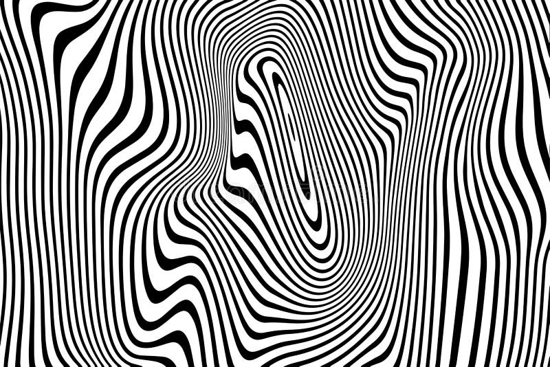 Abstract pattern of wavy stripes or rippled 3D relief black and white lines background. Vector twisted curved stripe modern trendy