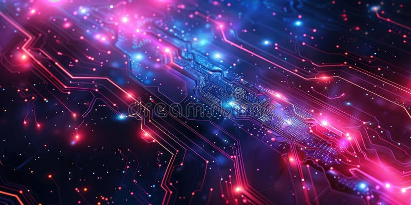 Abstract picture complex circuit with neon light of digital technology. AIG51. royalty free stock images