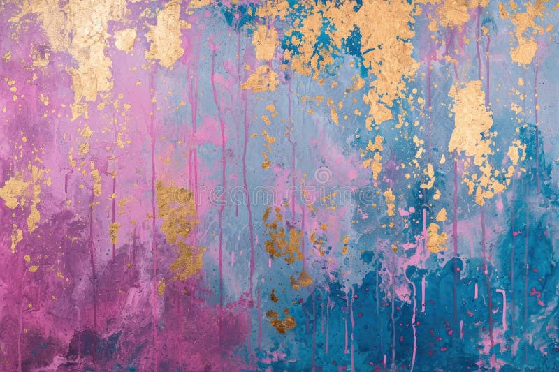 An abstract picture of gold, pink and blue color painted on background. AIGX01.