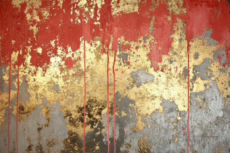 An abstract picture of gold, red and grey color painted on background. AIGX01.