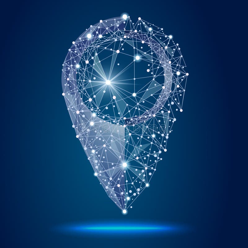 Pin Pointer. isolated from low poly wireframe on space stars background. abstract polygonal image mash line and point. royalty free illustration