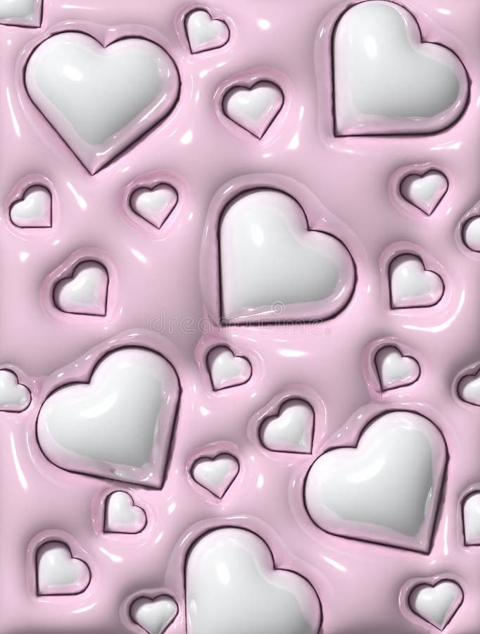 Abstract Pink Background with White Hearts, 3D Illustration Stock