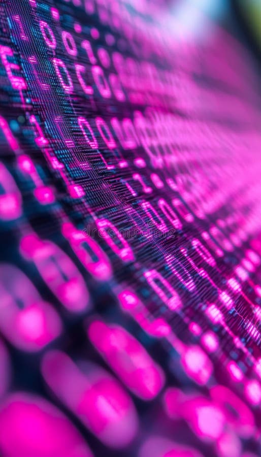 Abstract Pink and Blue Binary Code on a Computer Screen, Technology Banner Background vector illustration