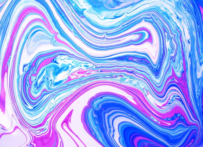Abstract Pink and Blue Marble Background. Acrylic Paint Flows Freely