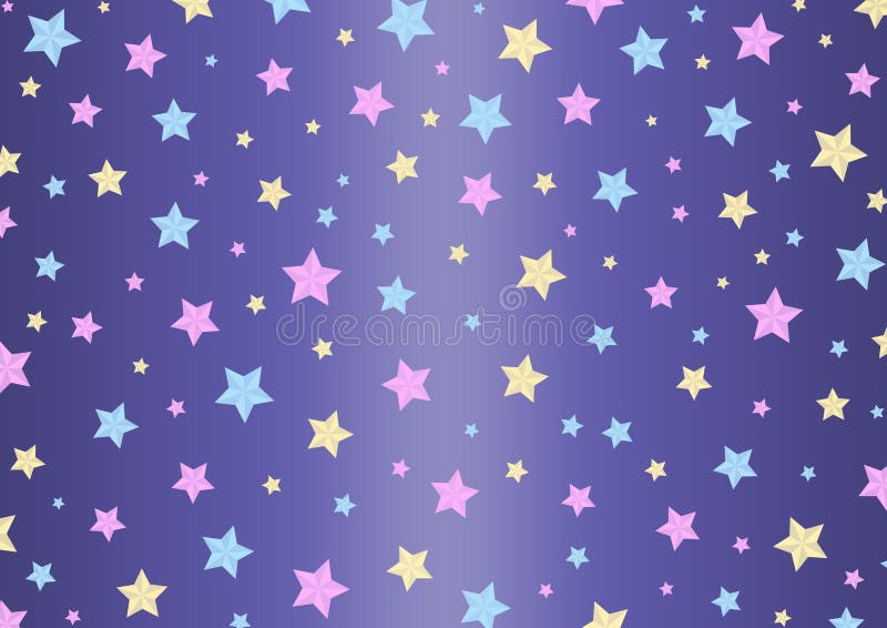 Pink, Blue and Yellow Stars Pattern in Purple Gradient Background