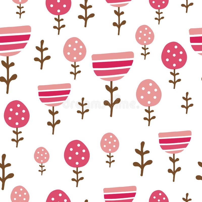 Abstract Pink Geometric Floral Wallpaper Seamless Repeat Pattern Stock Illustration