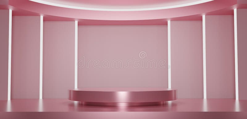 Abstract pink and white neon lights with studio backdrops. LED light. 3D render pink Blank display or clean room for showing vector illustration